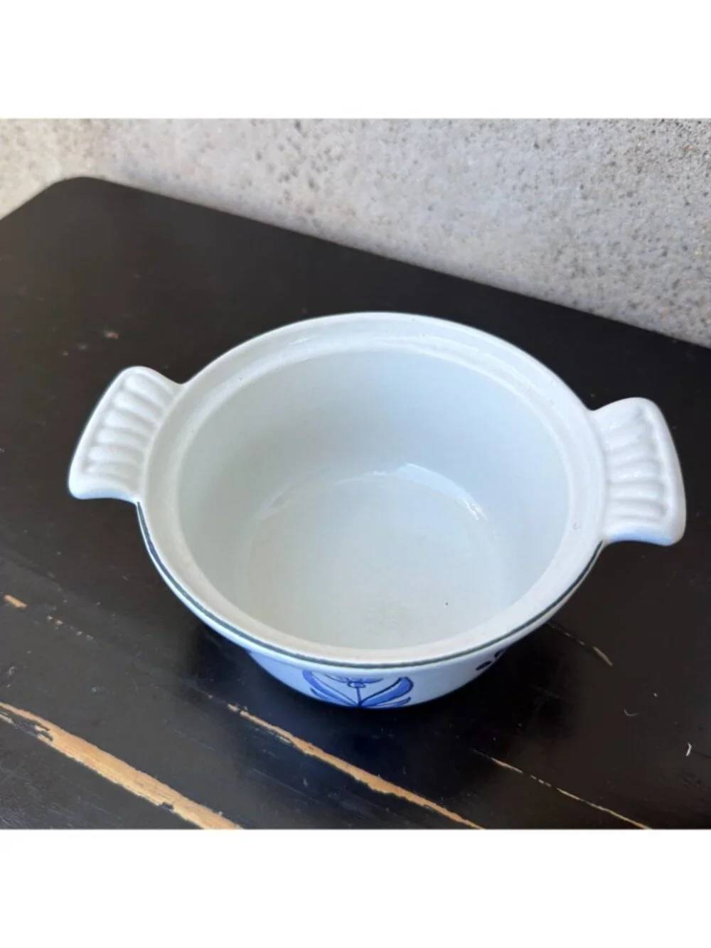 VTG #12 Holland Blue Tulip Enameled Cast Iron Casserole Dish Dutch Oven